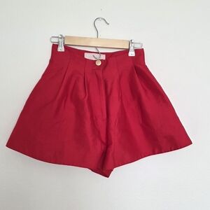 NEW Keepsake Satin Red High-Waisted Pleated Shorts Size Small